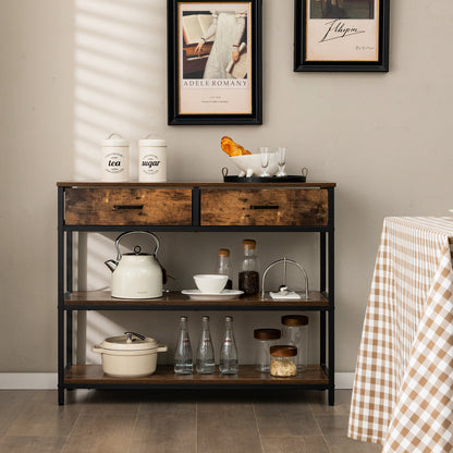 Sidetable – Wandtafel – Haltafel – Console Tafel – Bijzettafel – Met 2 Inklapbare Stoffen Lades – Metalen Frame & Houten Blad – 101,5x30,5x81 cm