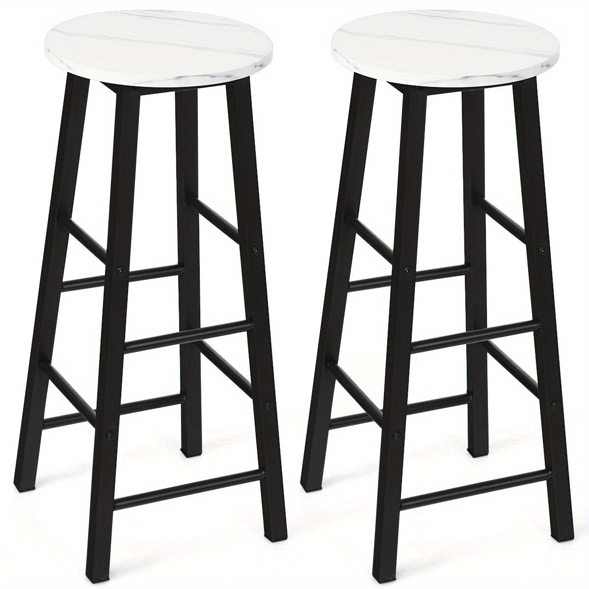 Barstoel – Barkruk – Bistrostoel – Keukenstoel – Counterstoel – Set van 2 – Witte marmerlook zitting – Stevig metalen frame