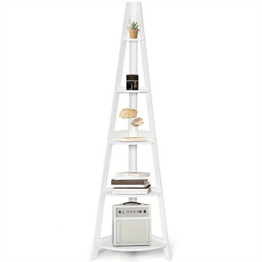 Boekenkast – Vakkenkast – Ladderkast – Opbergkast – Wandkast – 5 Laags – MDF Hout – A-Vormig – Wit – 39x39x175 cm