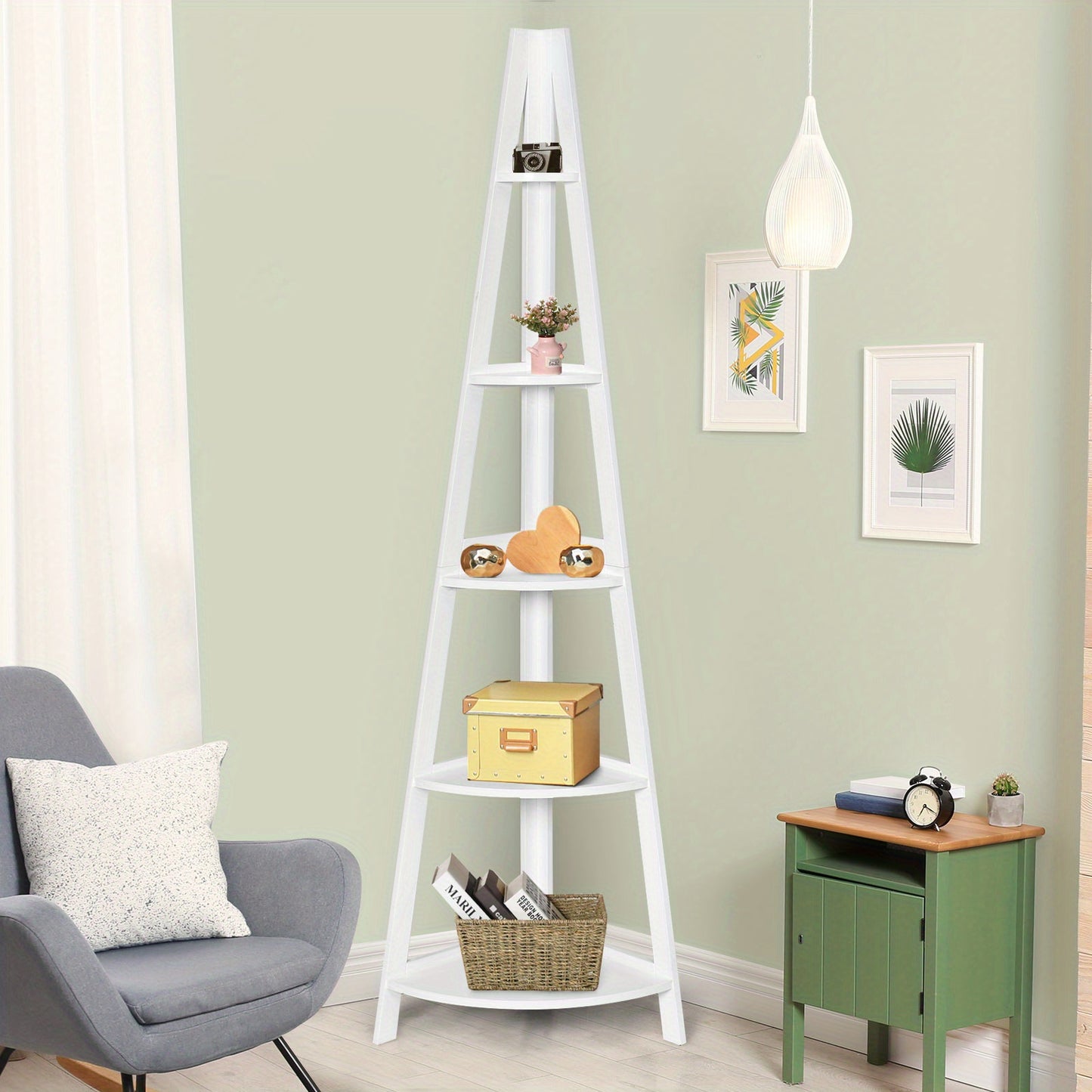 Boekenkast – Vakkenkast – Ladderkast – Opbergkast – Wandkast – 5 Laags – MDF Hout – A-Vormig – Wit – 39x39x175 cm