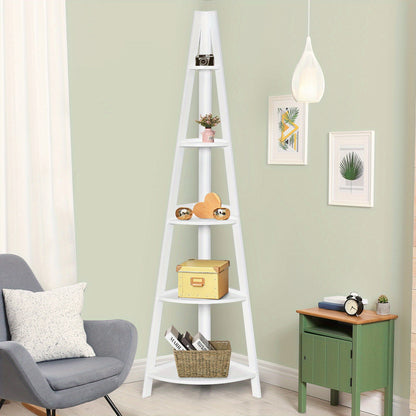 Boekenkast – Vakkenkast – Ladderkast – Opbergkast – Wandkast – 5 Laags – MDF Hout – A-Vormig – Wit – 39x39x175 cm
