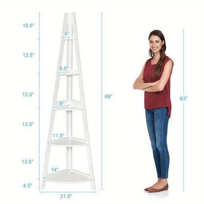 Boekenkast – Vakkenkast – Ladderkast – Opbergkast – Wandkast – 5 Laags – MDF Hout – A-Vormig – Wit – 39x39x175 cm