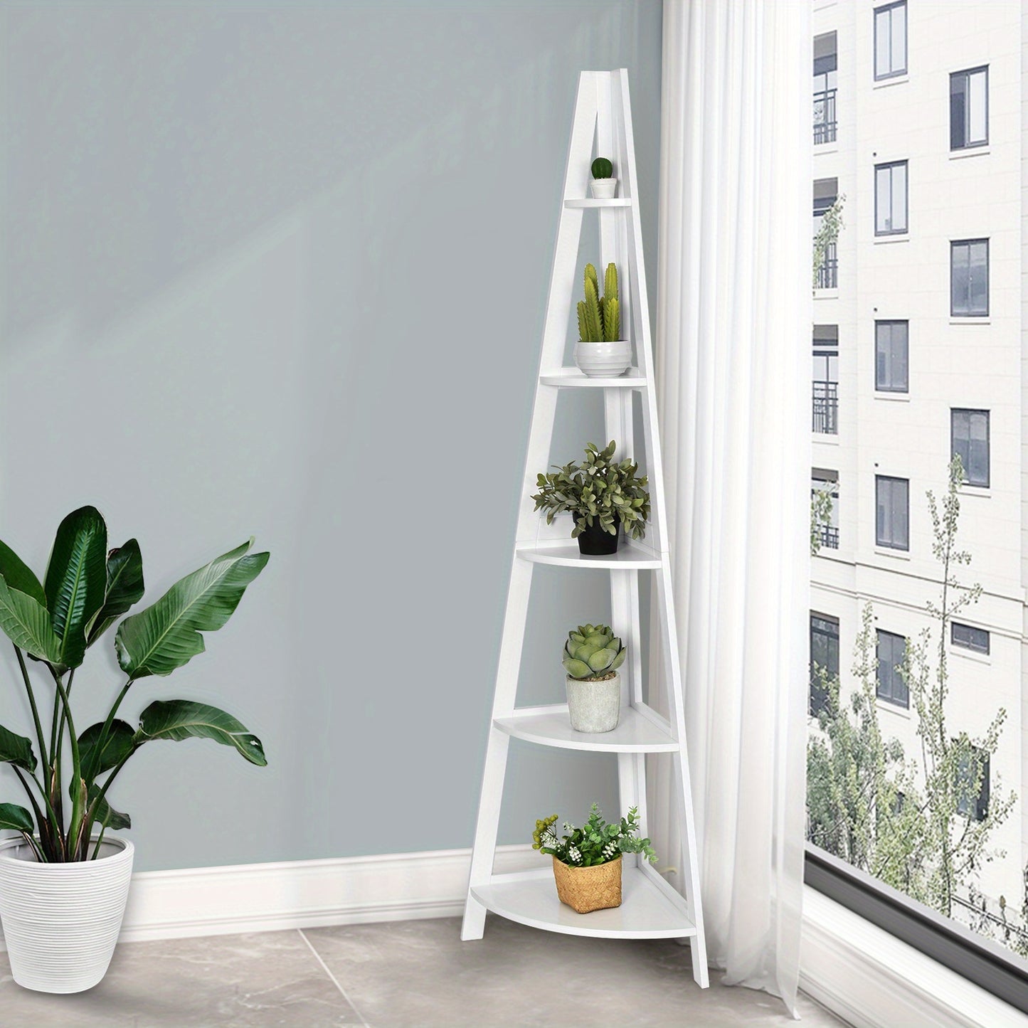 Boekenkast – Vakkenkast – Ladderkast – Opbergkast – Wandkast – 5 Laags – MDF Hout – A-Vormig – Wit – 39x39x175 cm