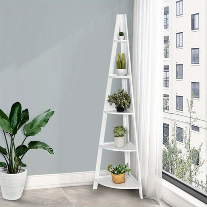 Boekenkast – Vakkenkast – Ladderkast – Opbergkast – Wandkast – 5 Laags – MDF Hout – A-Vormig – Wit – 39x39x175 cm