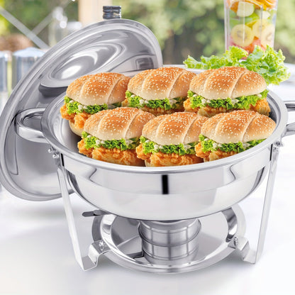 Chafing Dish – Buffetwarmer – Warmhoudplaat – Warmhoudbak – Rechaud – 4-Delige Set – RVS 201 Roestvrijstaal – Werkt Zonder Stroom