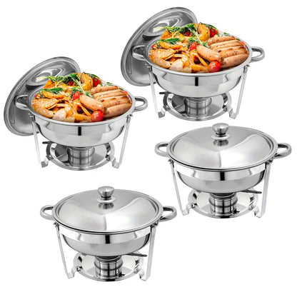 Chafing Dish – Buffetwarmer – Warmhoudplaat – Warmhoudbak – Rechaud – 4-Delige Set – RVS 201 Roestvrijstaal – Werkt Zonder Stroom