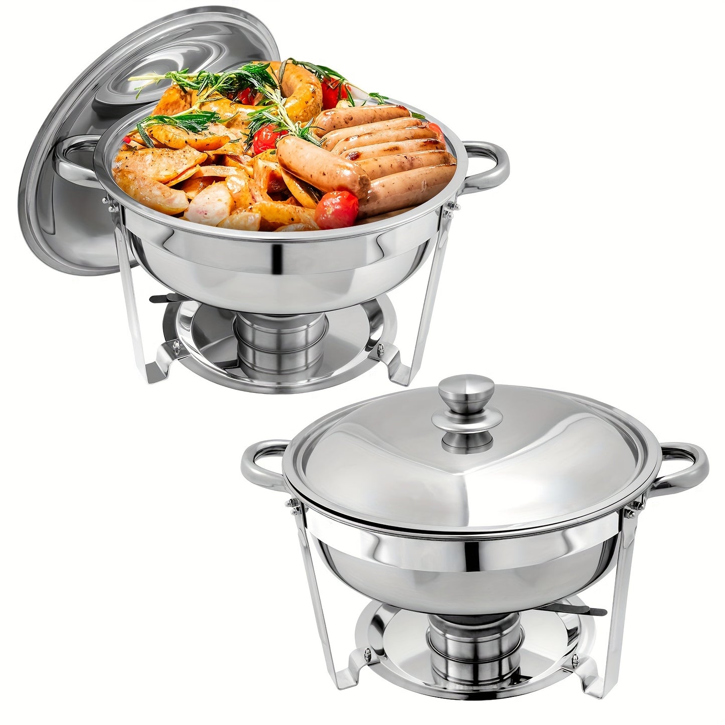 Chafing Dish – Buffetwarmer – Warmhoudplaat – Warmhoudbak – Rechaud – 4-Delige Set – RVS 201 Roestvrijstaal – Werkt Zonder Stroom