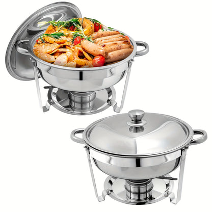 Chafing Dish – Buffetwarmer – Warmhoudplaat – Warmhoudbak – Rechaud – 4-Delige Set – RVS 201 Roestvrijstaal – Werkt Zonder Stroom
