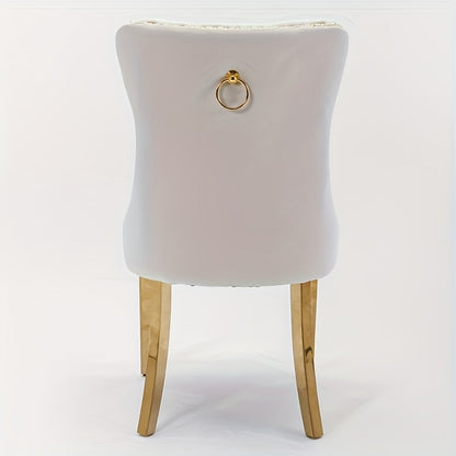 Eetkamerstoelen – Stoelen – Armstoel – Dining Chairs – Zithoekstoelen – Metalen Frame – Katoenen Bekleding – Set Van 2 – Beige Met Gouden Poten – Comfortabele Armleuningen – Eenvoudig Schoon Te Maken