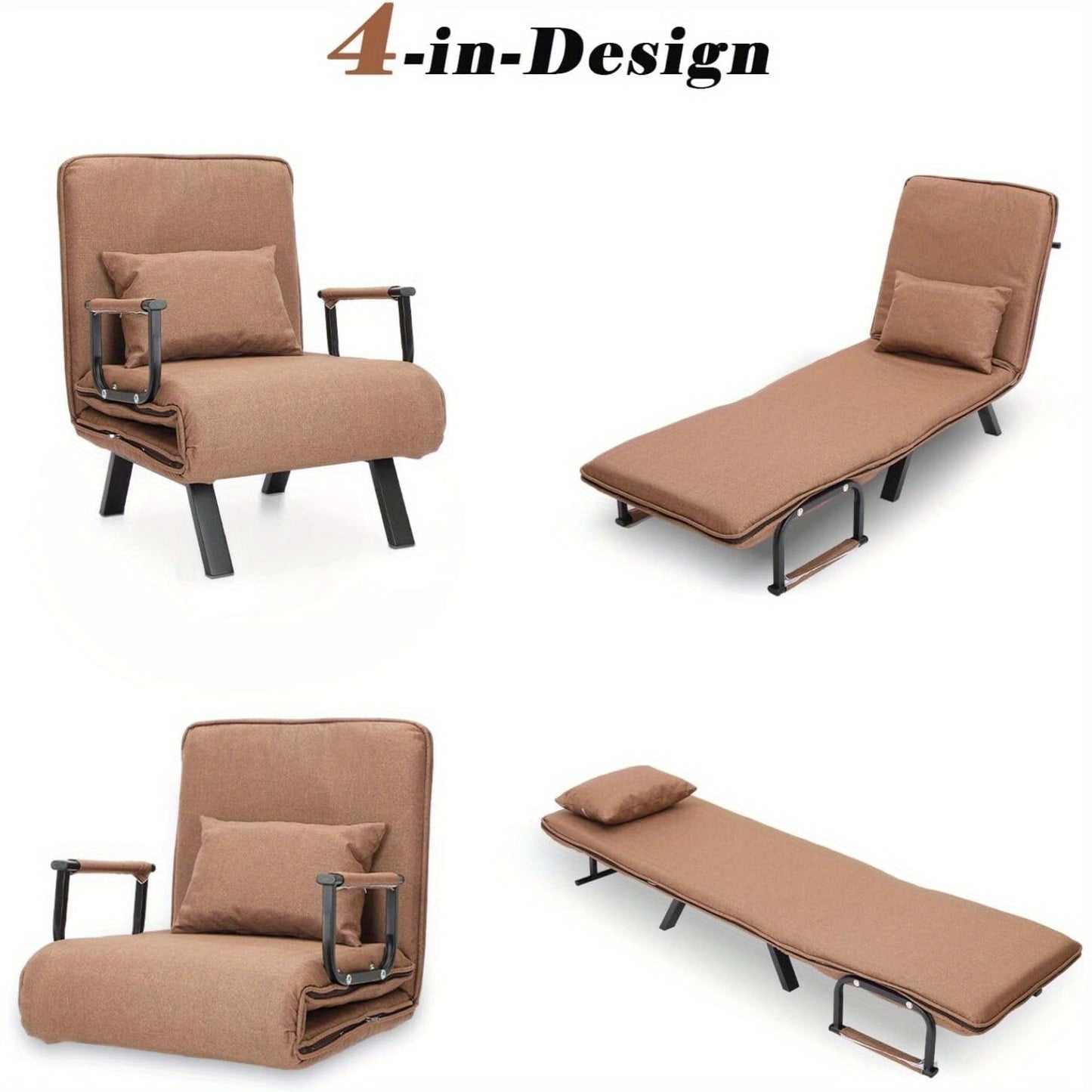 Folding Recliner Sofa Bed - Multifunctional Sofa Bed with Removable Cushion Cover And Stowable Metal Legs Brown