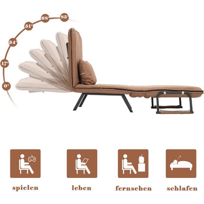 Folding Recliner Sofa Bed - Multifunctional Sofa Bed with Removable Cushion Cover And Stowable Metal Legs Brown