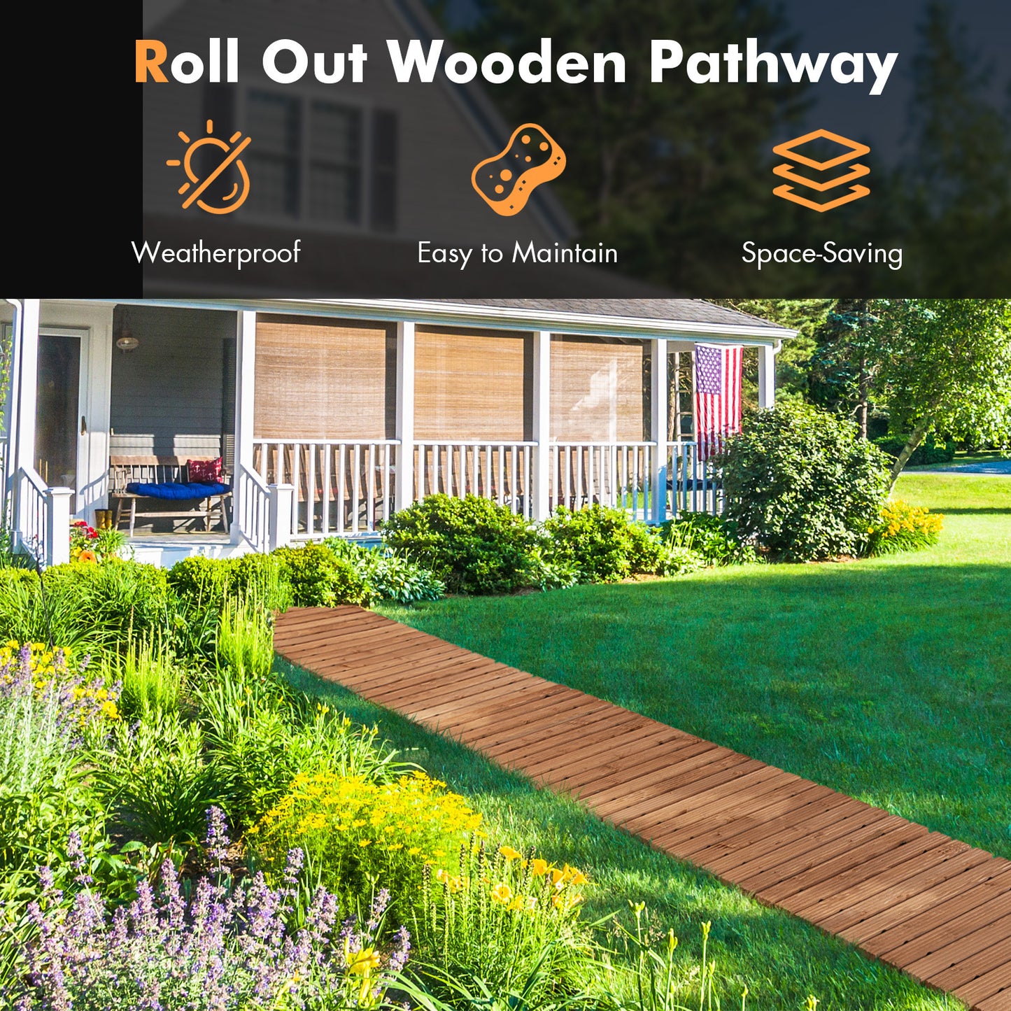 Houten Tuinpad – Rolpad – Loopbrug – Tuinpad Mat – Buitenpad – Natuurlijk Vurenhout – Anti-slip Oppervlak – 245 cm x 55 cm