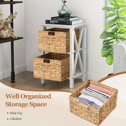 Nachtkastje – Bijzettafel – Ladekast – Opbergkast – Nachtkast – Slank X-Design – 3 Zeegras Mandjes – Acaciahouten Poten – 80 cm Hoog