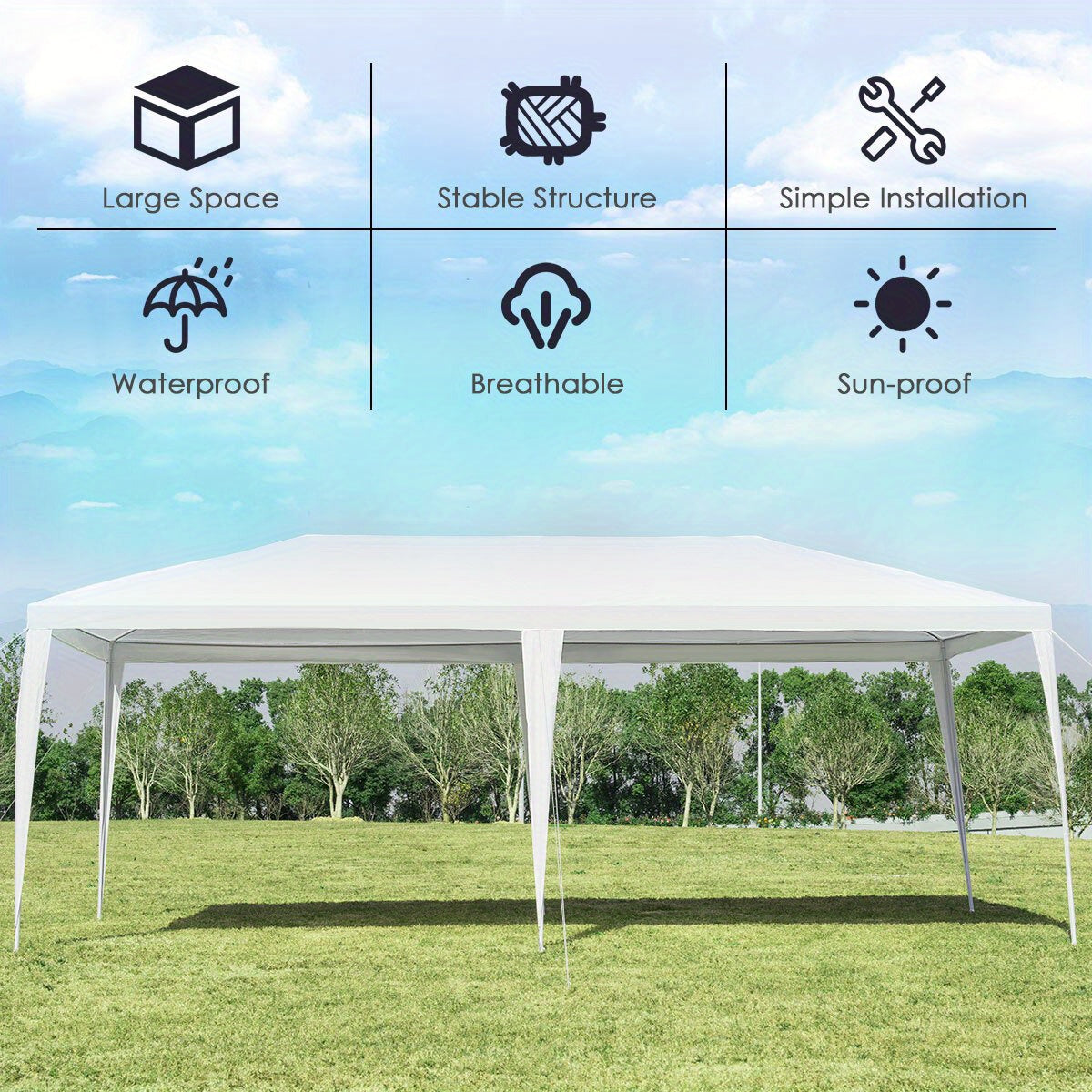 3x6 Meter Canopy – Partytent – Paviljoen – Buitentent – Schaduwdoek – Waterdicht – Roestvrij Stalen Frame – Ventilatiesysteem – Wit