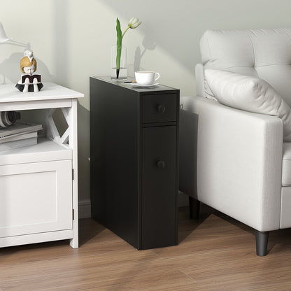 Smalle Badkamerkast – Smalle Toiletkast – Smalle Opbergkast – Smalle Kast – Smalle Badkamermeubel – Zwart – Flip Top Klep – Ruimtebesparend Design