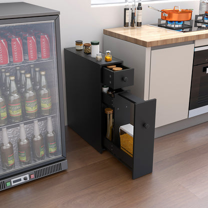 Smalle Badkamerkast – Smalle Toiletkast – Smalle Opbergkast – Smalle Kast – Smalle Badkamermeubel – Zwart – Flip Top Klep – Ruimtebesparend Design