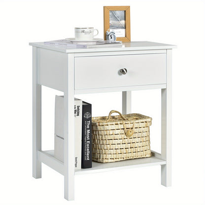 Nachtkastje – Bedside Table – Bijzettafel – Opbergkastje – Ladekastje – Wit MDF & Geperst Hout – Compact Design met Ruime Opbergruimte