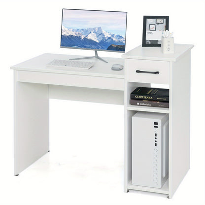 Bureau – Computertafel – Bureautafel – Werktafel – Schrijftafel – Wit – MDF houtfineer – Ingebouwde lade en verhoogd platform