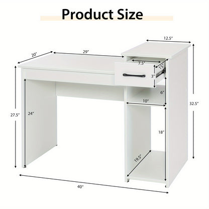 Bureau – Computertafel – Bureautafel – Werktafel – Schrijftafel – Wit – MDF houtfineer – Ingebouwde lade en verhoogd platform