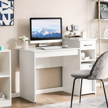 Bureau – Computertafel – Bureautafel – Werktafel – Schrijftafel – Wit – MDF houtfineer – Ingebouwde lade en verhoogd platform