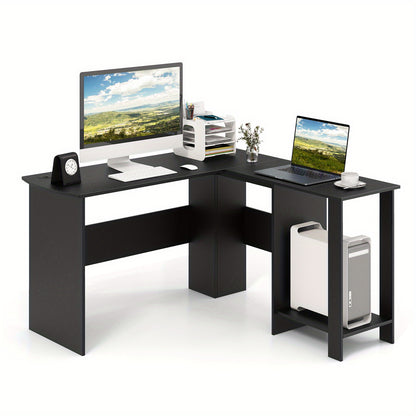 Hoekbureau – L-vormig bureau – Computerbureau – Kantoorbureau – Schrijftafel – Zwart – 130x130x74 cm – Met kabelgaten en opbergruimte
