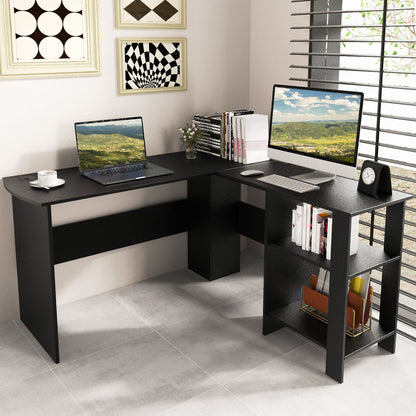 Hoekbureau – L-vormig bureau – Computerbureau – Kantoorbureau – Schrijftafel – Zwart – 130x130x74 cm – Met kabelgaten en opbergruimte