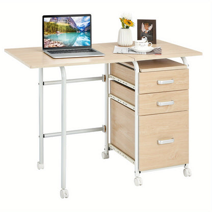 Vouwbureau – Opvouwbaar Bureau – Computerbureau – Werktafel – Inklapbaar Bureau – Met 3 Laden – Metalen Frame – Ruimtebesparend 105x50x75 cm – Verrijdbaar