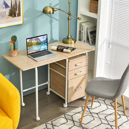 Vouwbureau – Opvouwbaar Bureau – Computerbureau – Werktafel – Inklapbaar Bureau – Met 3 Laden – Metalen Frame – Ruimtebesparend 105x50x75 cm – Verrijdbaar