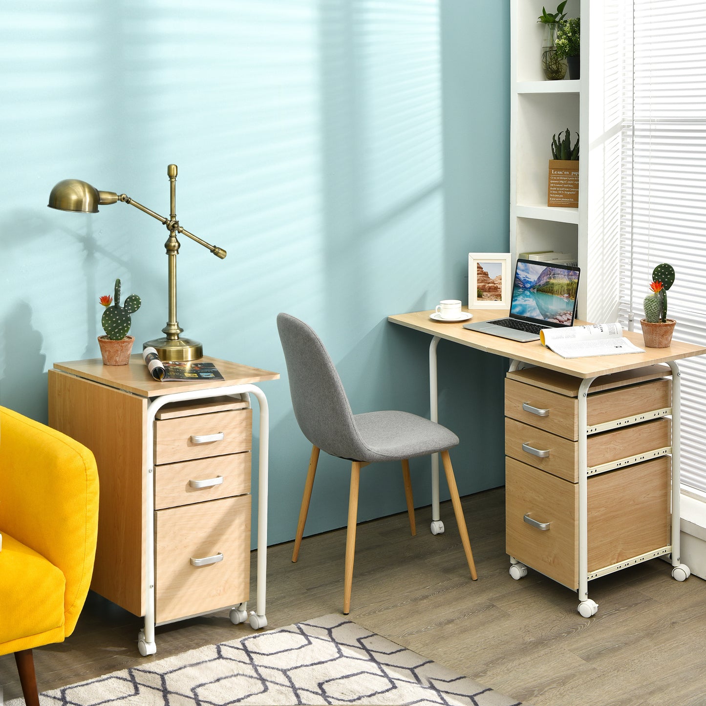 Vouwbureau – Opvouwbaar Bureau – Computerbureau – Werktafel – Inklapbaar Bureau – Met 3 Laden – Metalen Frame – Ruimtebesparend 105x50x75 cm – Verrijdbaar