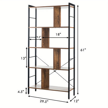 Boekenkast – Vakkenkast – Stellingkast – Roomdivider – Opbergkast – Industrieel Design – Met 5 Planken – Met Metalen Frame en Anti-Kantelbeveiliging