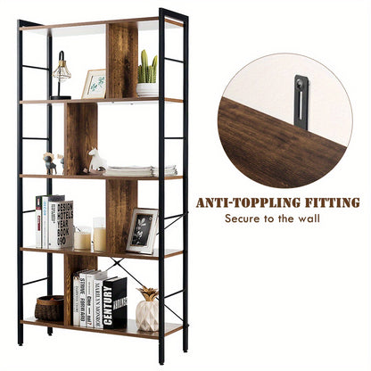 Boekenkast – Vakkenkast – Stellingkast – Roomdivider – Opbergkast – Industrieel Design – Met 5 Planken – Met Metalen Frame en Anti-Kantelbeveiliging