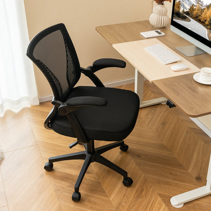 Ergonomische Bureaustoel – Kantoorstoel – Werkstoel – Deskchair – Bureaustoel Met Wieltjes – Verstelbare Zithoogte 45-55 cm – 30° Wiegbare S-vormige Rugleuning – Flip-up Armleuningen – Zwart