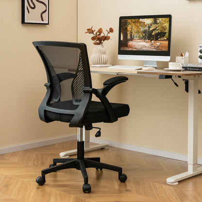 Ergonomische Bureaustoel – Kantoorstoel – Werkstoel – Deskchair – Bureaustoel Met Wieltjes – Verstelbare Zithoogte 45-55 cm – 30° Wiegbare S-vormige Rugleuning – Flip-up Armleuningen – Zwart