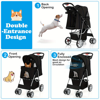 Huisdierbuggy – Hondenwagen – Dierenbuggy – Kattenwagen – Pet stroller – Zwart – Veilig ijzeren frame – Schokabsorberende EVA wielen