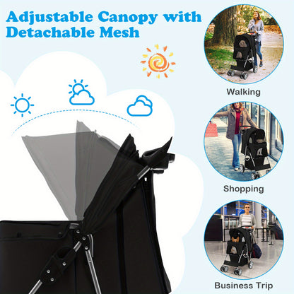 Huisdierbuggy – Hondenwagen – Dierenbuggy – Kattenwagen – Pet stroller – Zwart – Veilig ijzeren frame – Schokabsorberende EVA wielen