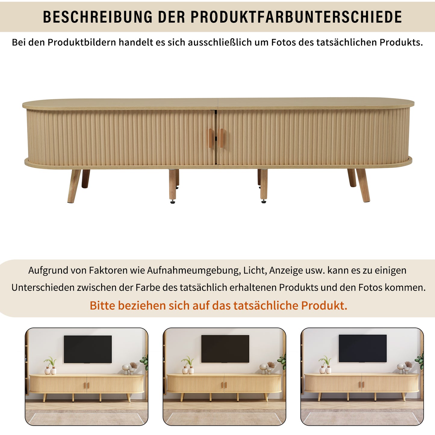 TV Meubel – TV Kast – Lowboard – Dressoir – Media Meubel – Modern Ovaal Design – 175x40x42 CM Mdf – Lichte Walnoot Met 2 Lades en Schuifdeuren