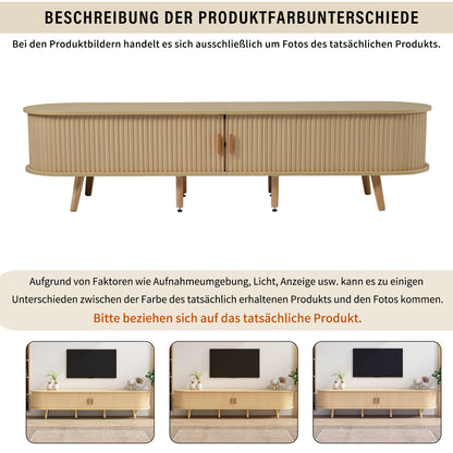 TV Meubel – TV Kast – Lowboard – Dressoir – Media Meubel – Modern Ovaal Design – 175x40x42 CM Mdf – Lichte Walnoot Met 2 Lades en Schuifdeuren