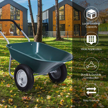 2-wiel Kruiwagen – Tuinkar – Tuinwagen – Aardeversplaatser – Transportkar – Stevig Stalen Frame – 13 Inch Luchtbanden – Groen
