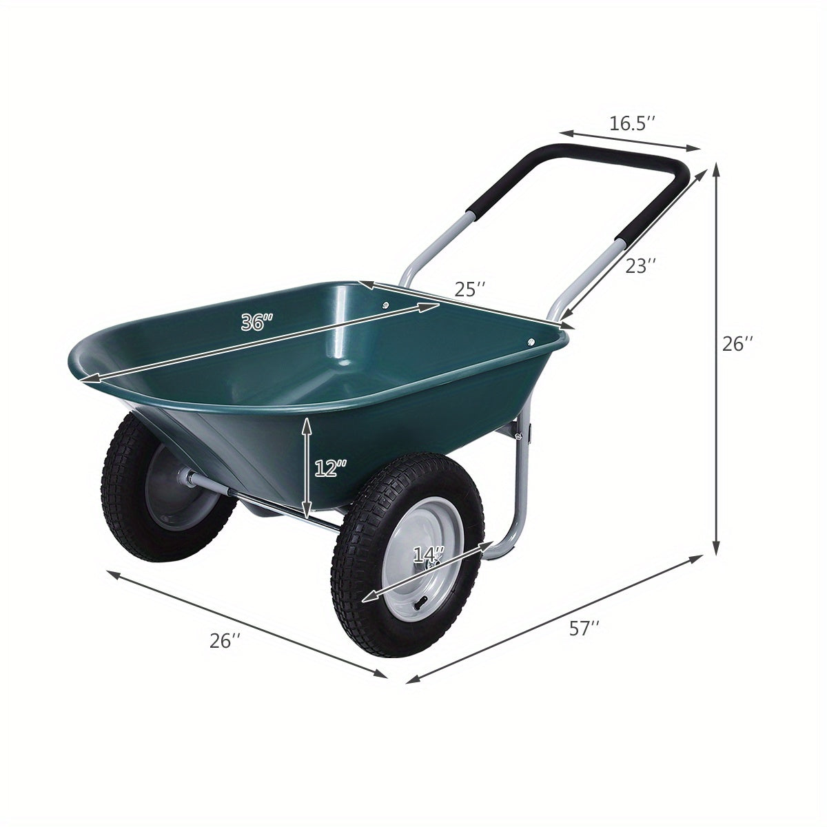 2-wiel Kruiwagen – Tuinkar – Tuinwagen – Aardeversplaatser – Transportkar – Stevig Stalen Frame – 13 Inch Luchtbanden – Groen