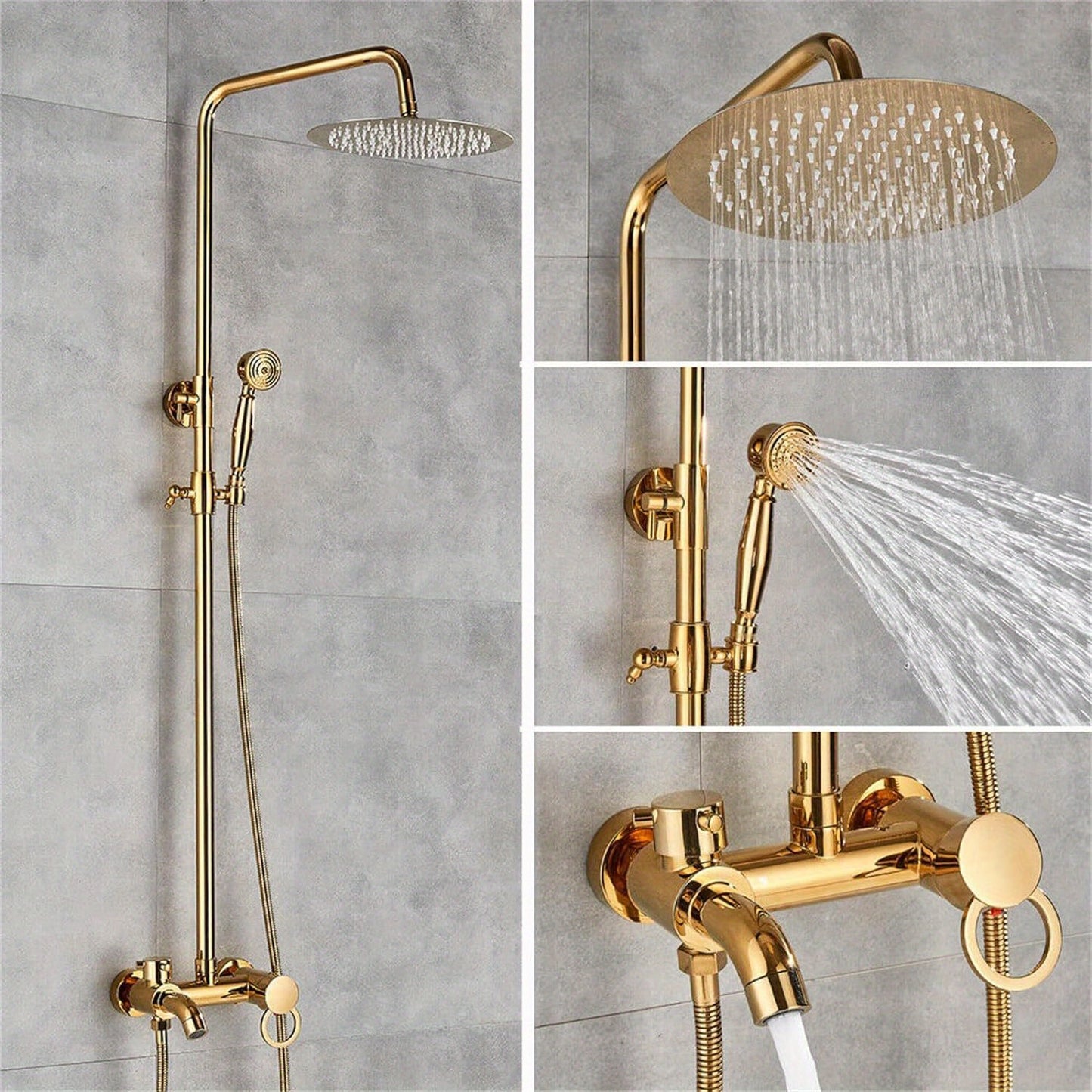 Douche Systeem – Douche Set – Regendouche – Badkamerkraan – Handdouche – Gouden Afwerking – Verstelbare Hoogte – Messing Kraan