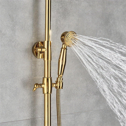 Douche Systeem – Douche Set – Regendouche – Badkamerkraan – Handdouche – Gouden Afwerking – Verstelbare Hoogte – Messing Kraan