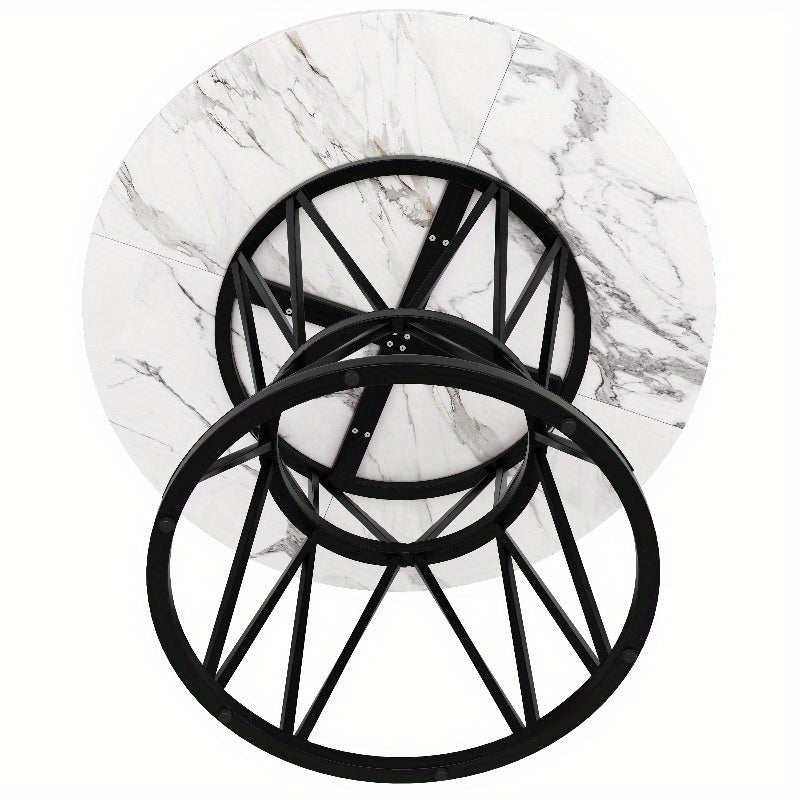 Ronde Eettafel – Tafeltje – Keukentafel – Eettafel Rond – Tafel 4 Personen – Marmeren Blad – Zwart Metalen Tripod Onderstel – 100x100x76 cm – Duurzaam & Stijlvol