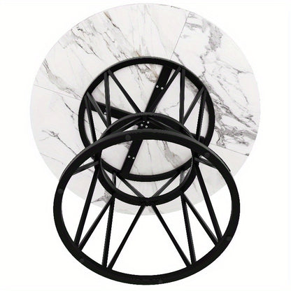 Ronde Eettafel – Tafeltje – Keukentafel – Eettafel Rond – Tafel 4 Personen – Marmeren Blad – Zwart Metalen Tripod Onderstel – 100x100x76 cm – Duurzaam & Stijlvol