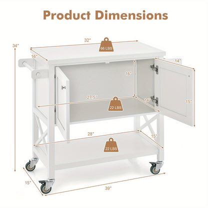 Kitchen trolley with cabinet, spice rack and shelf, serving trolley trolley 100x38x87cm white