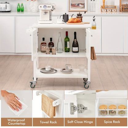 Kitchen trolley with cabinet, spice rack and shelf, serving trolley trolley 100x38x87cm white