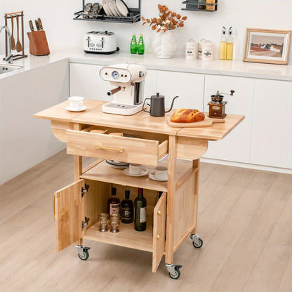Keukentrolley – Keukenkarren – Serveertrolley – Werkbladwagen – Opbergwagen – Uitschuifbaar Werkblad – Stevig MDF Hardhout – 114x51x88 cm