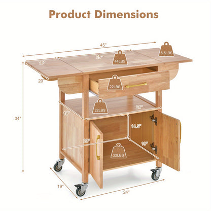Keukentrolley – Keukenkarren – Serveertrolley – Werkbladwagen – Opbergwagen – Uitschuifbaar Werkblad – Stevig MDF Hardhout – 114x51x88 cm