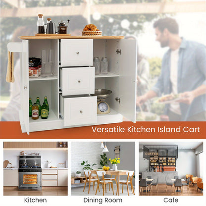 Houten Keukenwagen – Keukentrolley – Keukenkar – Keukenmeubel – Keukenwagen Wit – 5 Verstelbare Planken – Rubberen Houten Werkblad 50 kg