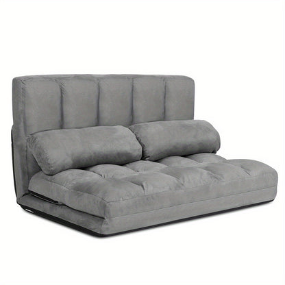 Verstelbare Vloerbank – Slaapbank – Lounger – Opvouwbare Bank – Zitzak – 6 Posities – Inclusief 2 Kussens – Grijs