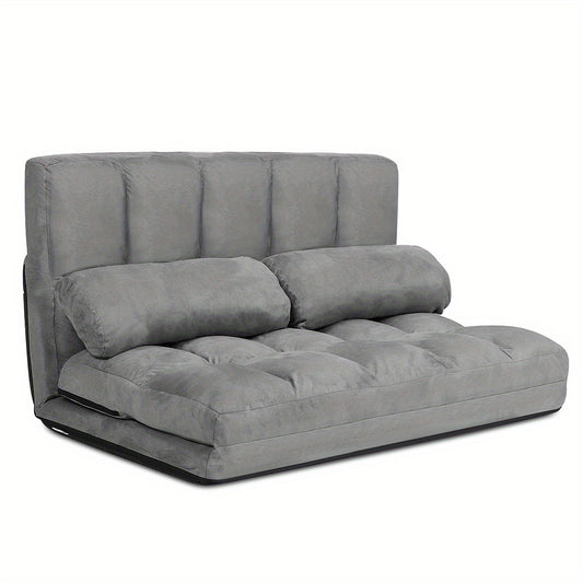 Verstelbare Vloerbank – Slaapbank – Lounger – Opvouwbare Bank – Zitzak – 6 Posities – Inclusief 2 Kussens – Grijs